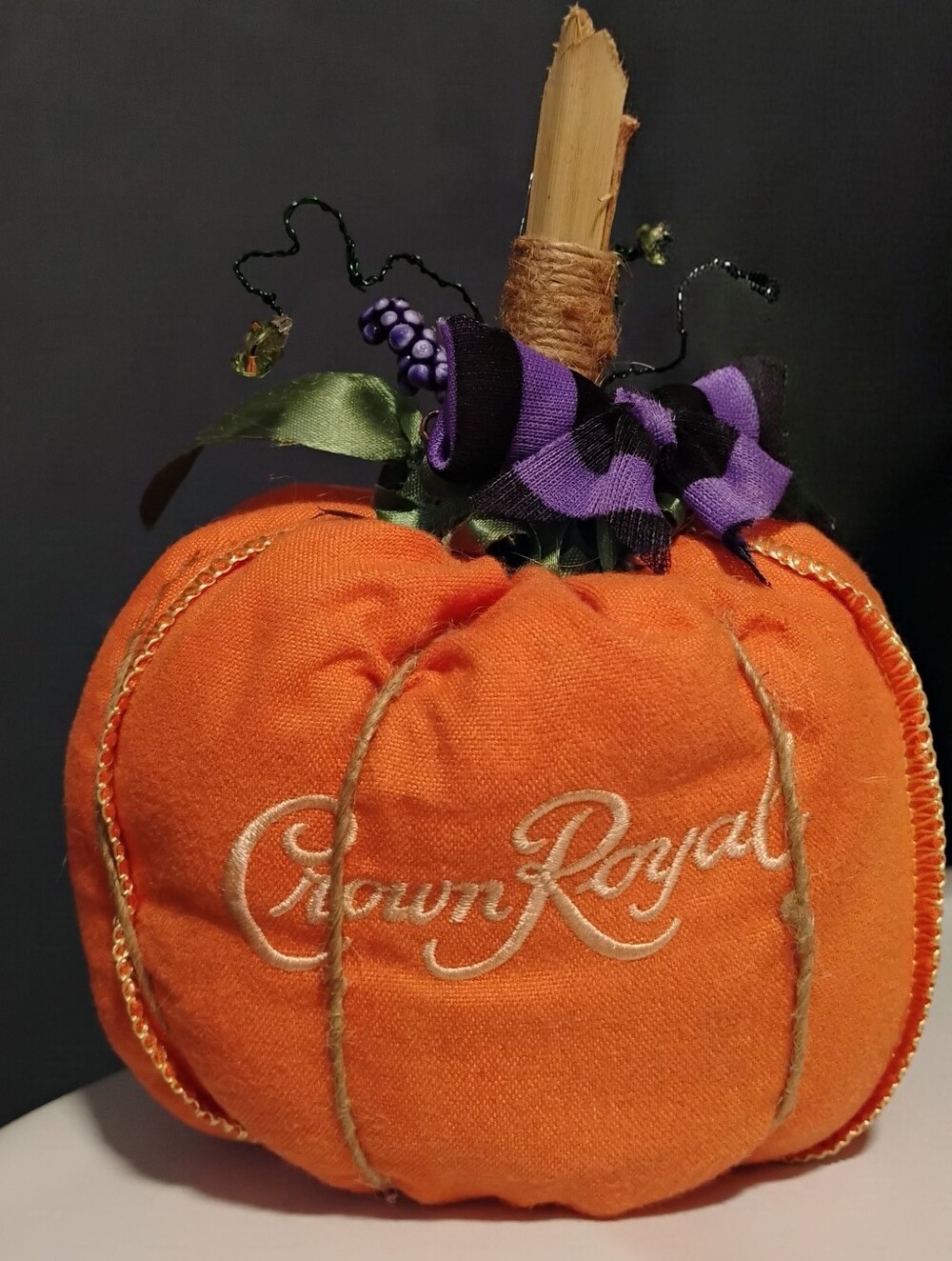 Adorable Handmade Upcycled Crown Royal Pumpkin